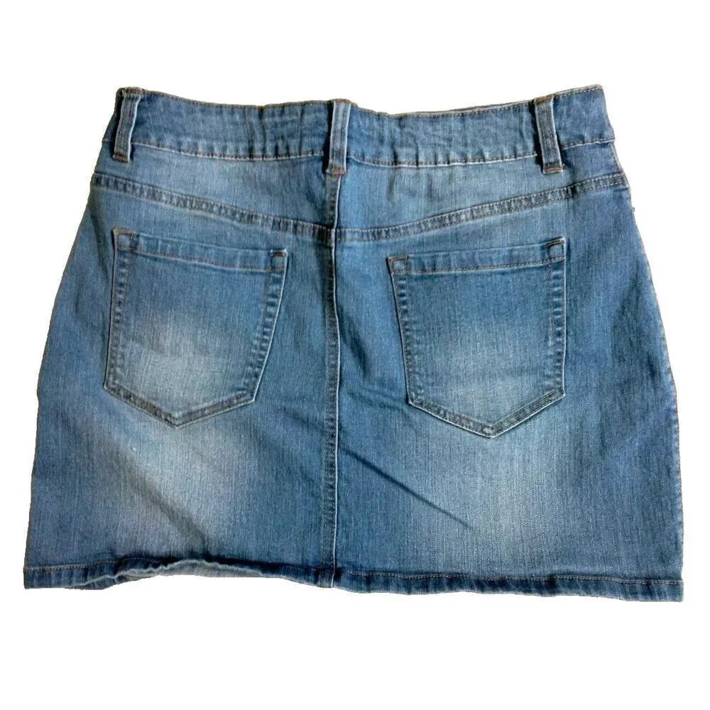 Azy Girls Large Blue Jean Denim Skirt Waist 30 Stretch 5 Pocket